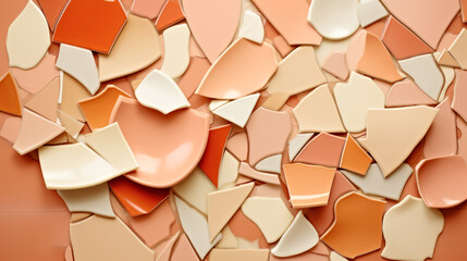 Crédence de cuisine Pantone 2024 Peach Fuzz A close up of a pile of broken tiles, peach fuzz, color of the year 2024, monochromatic image  © Friedbert