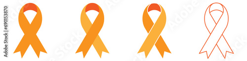 Orange ribbon. Breast cancer awareness ribbon. Women support orange ribbon.EPS 10