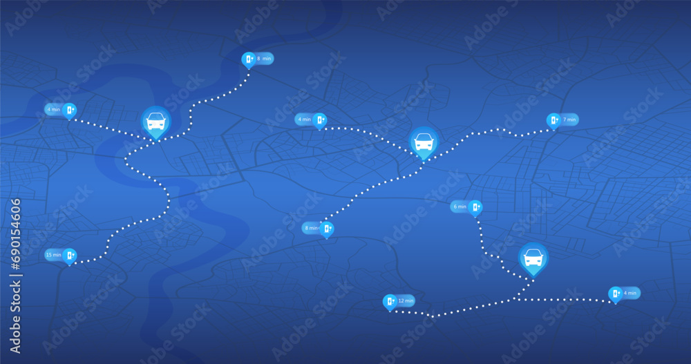Location EV charging station location mark on gps navigation map. POI fast supercharger station. Path turns and destination tag or mark. Huge city top view. Tracking path, route. vector isometric Location EV charging station location mark on gps navigation map. POI fast supercharger station. Path turns and destination tag or mark. Huge city top view. Tracking path, route. vector isometric