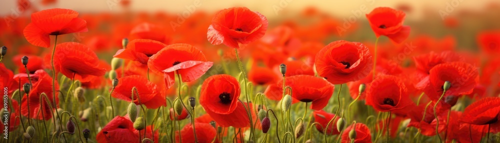 Obraz premium A field of red poppies in the middle of the day