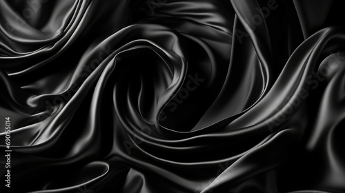 Black white silk satin fabric abstract background. Drapery fold crease wavy crumpled. Light shiny glitter shimmer shine. Luxury beauty rich. Sexy. Fluid flow liquid effect. Design. Wallpaper concept.