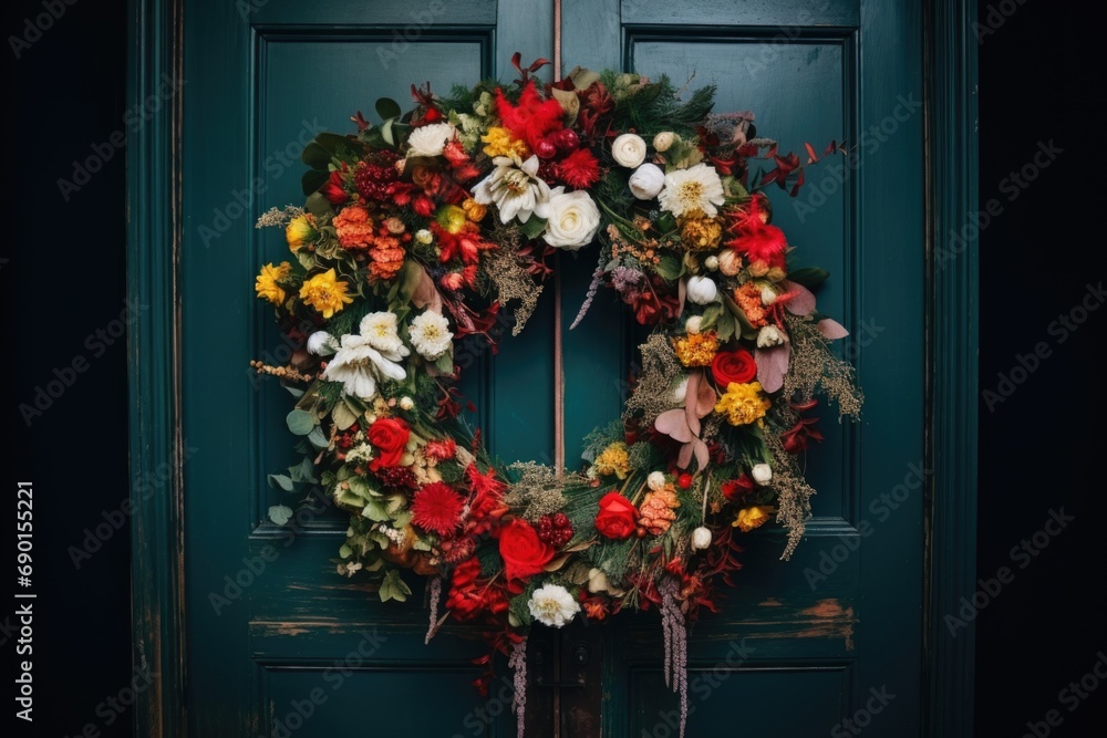 traditional wreath hanging on a door traditional wreath hanging on a door