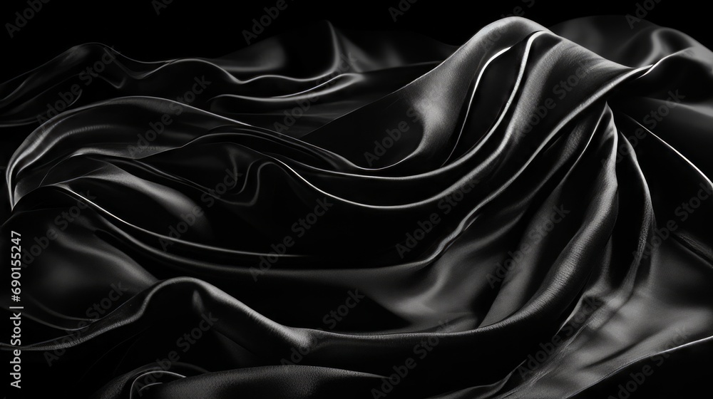 Black white silk satin fabric abstract background. Drapery fold crease wavy crumpled. Light shiny glitter shimmer shine. Luxury beauty rich. Sexy. Fluid flow liquid effect. Design. Wallpaper concept.