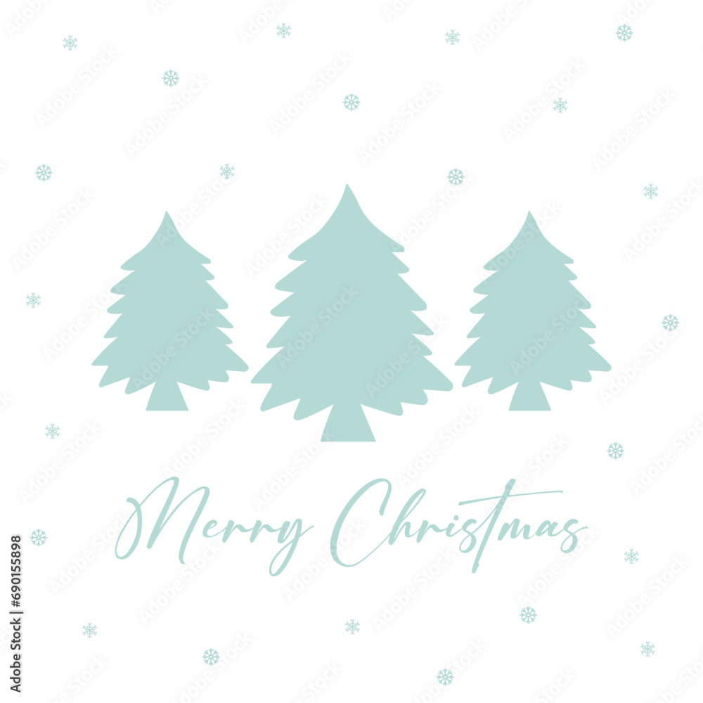 vector merry christmas with blue xmas tree on white background