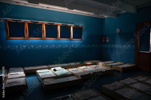 Little beds in a kindergarden's sleeping room