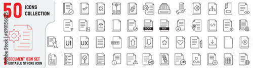 Set of Document icons also includes files, contract, assessment, evaluation, UI, UX, thin icons collections, Documents symbol collection. Different documents thin icons