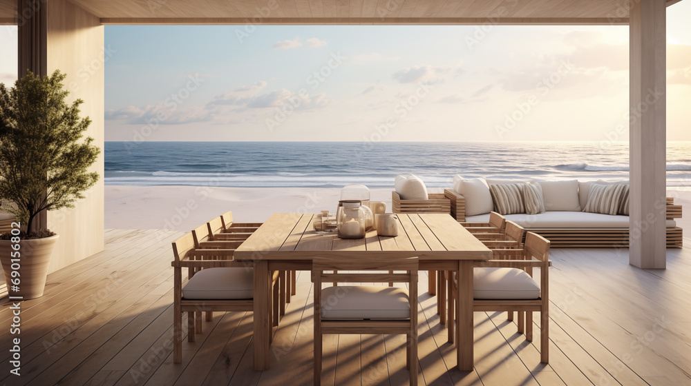 Dining Table and Chairs on Deck with Ocean View