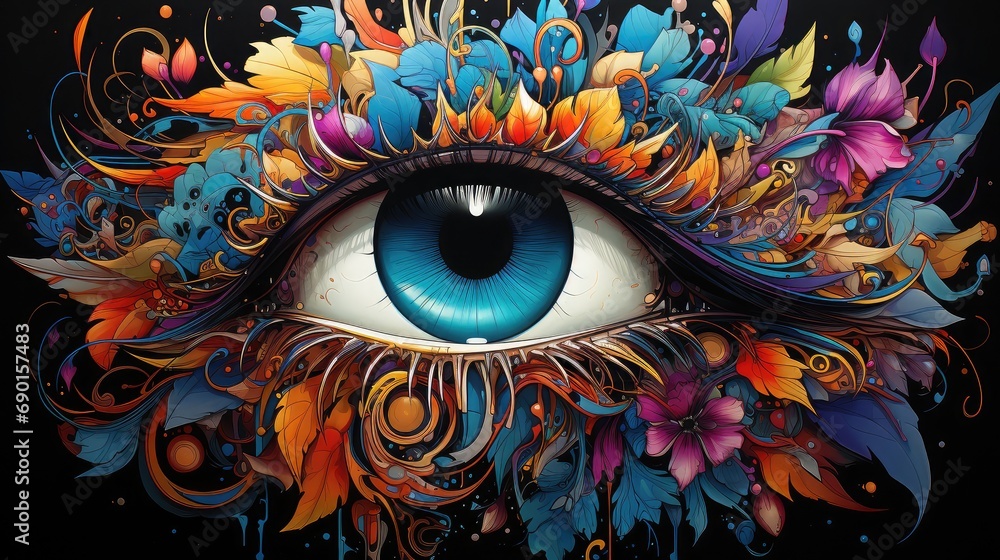Power of love inside of an colorful eye painting. 