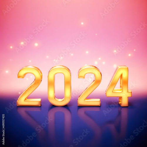 Golden Celebration with Reflective '2024' Wording on the Ground