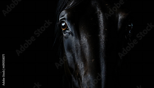 Recreation of a black horse staring © bmicrostock