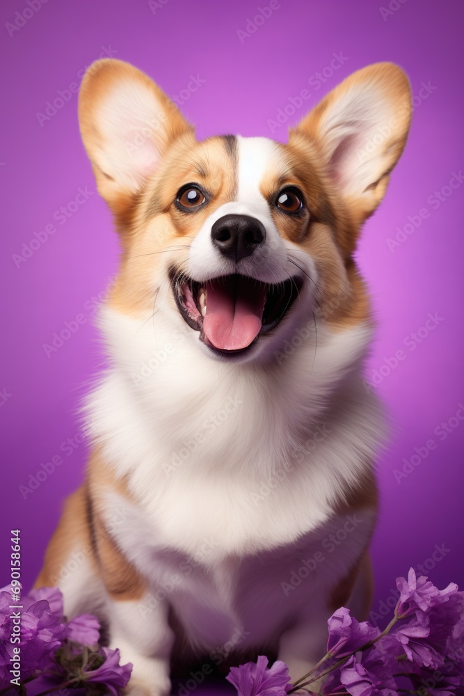 Cute welsh corgi dog on a purple background Cute welsh corgi dog on a purple background
