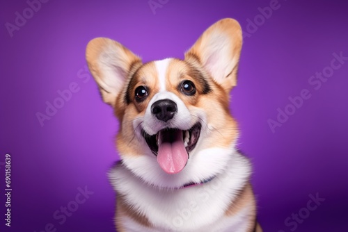 Cute welsh corgi dog on a purple background © Rudsaphon