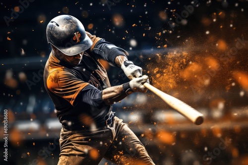 Baseball player swings a bat at a ball 