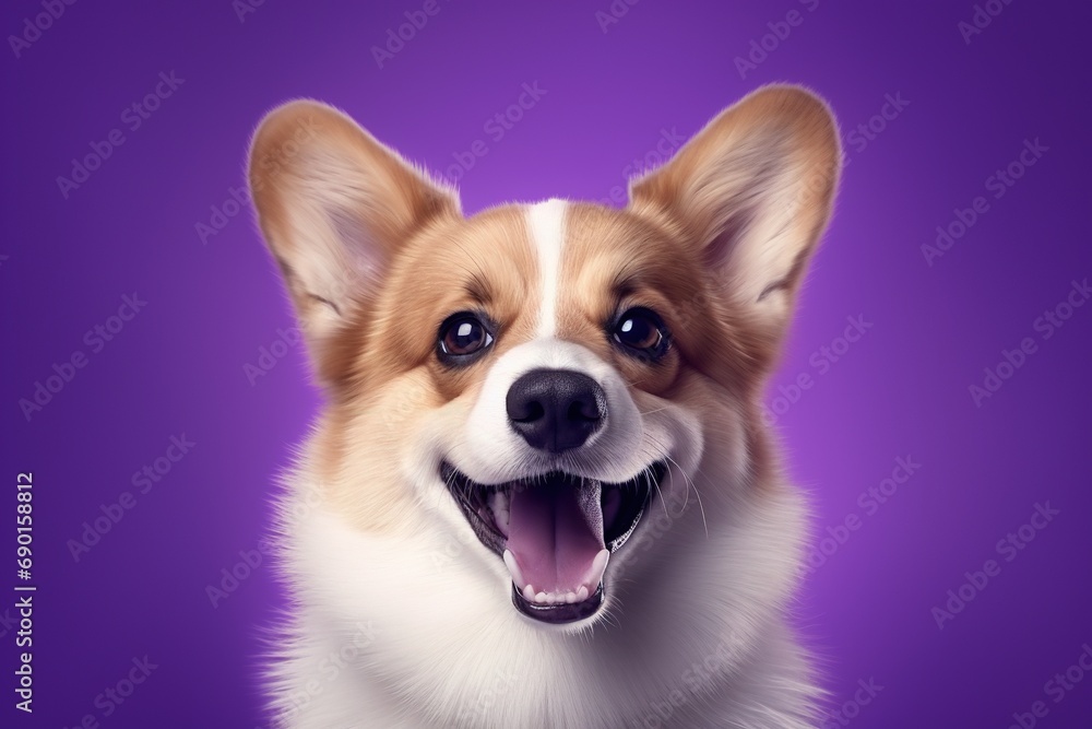 Cute welsh corgi dog on a purple background Cute welsh corgi dog on a purple background