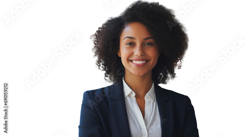 Portrait of a young african business woman isolated on transparent background