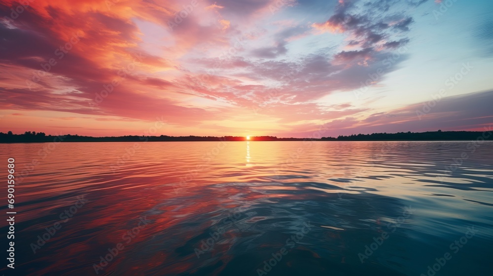 Serene Sunset Over Vibrant Lake