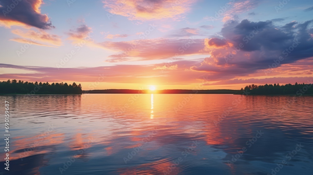 Serene Sunset Over Vibrant Lake