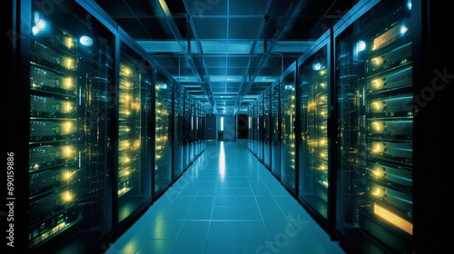 Organized Server Room with Neatly Arranged Racks