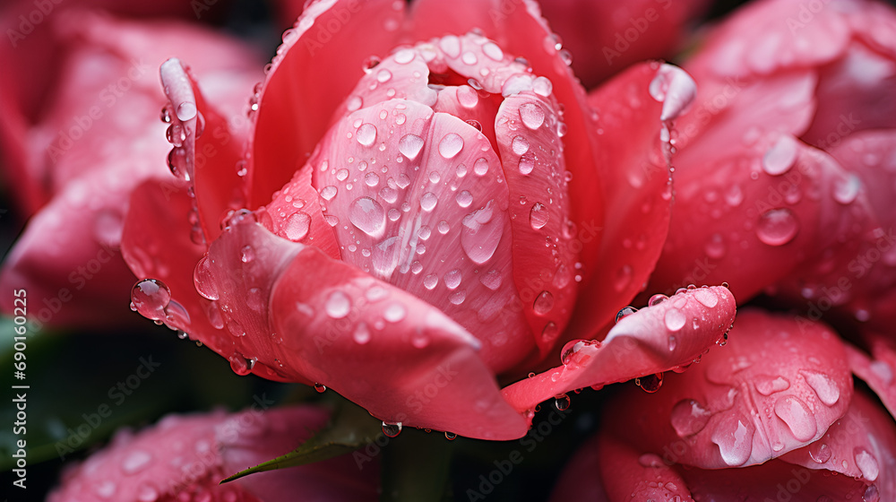 pink rose with water drops, Blooming beautiful colorful rose with water drops on petals