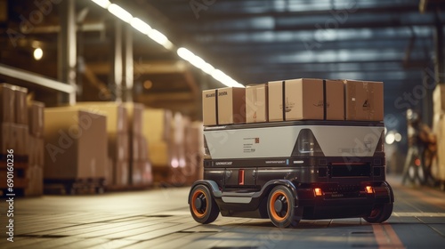 Autonomous Logistics Vehicle Transporting Goods photo