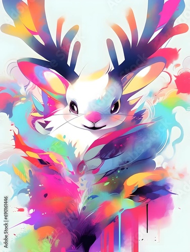 圣诞兔子，服饰图案，彩色兔子，炫彩兔子 © 国庆