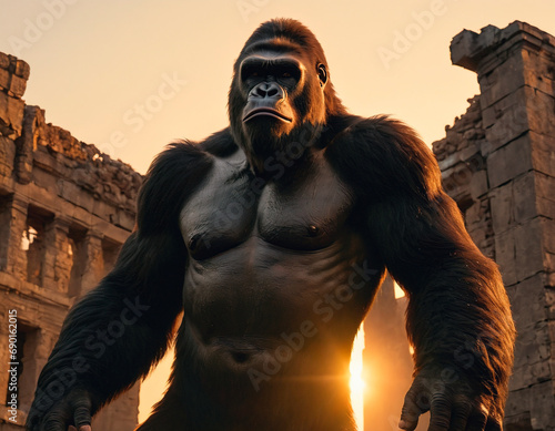 A strong gorilla King Kong. Frightening giant monkey.