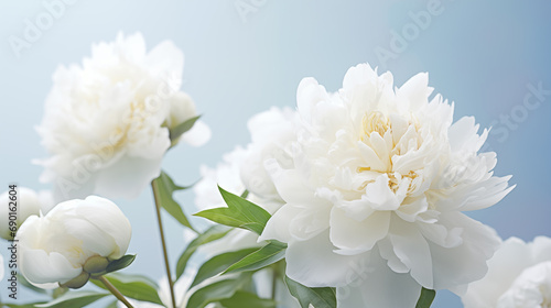 Bouquet of stylish peonies close-up. White peony flowers. Close-up of flower petals. Floral greeting card or wallpaper. Delicate abstract floral pastel background. Greeting card. Generated AI