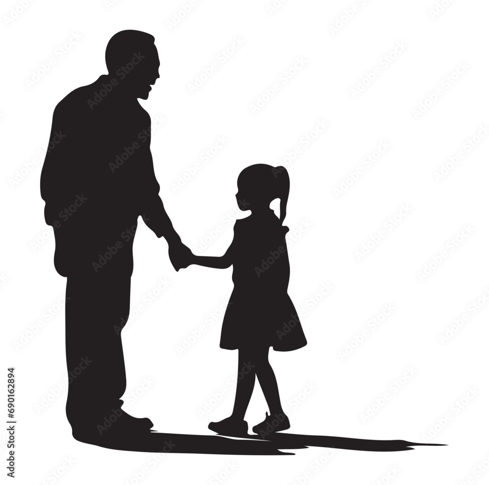 Vector silhouette of grandfather with granddaughter walks on park on white background. Symbol of family in the garden. Vector silhouette of grandfather with granddaughter walks on park on white background. Symbol of family in the garden.