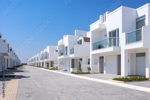 Contemporary modular urban homes. Sleek exterior design. Minimalist residential architecture.