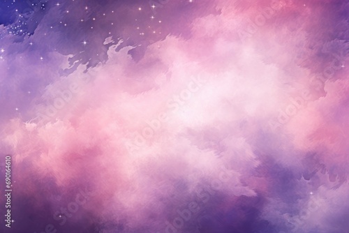 Fantasy cloudy sky with stars. Abstract fractal shapes. 3D rendering illustration, Abstract starlight and pink and purple clouds stardust, AI Generated