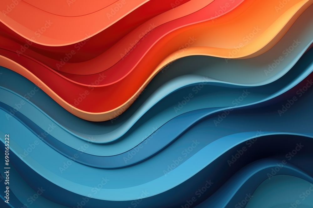 3d render of abstract background with wavy lines in blue and orange ...