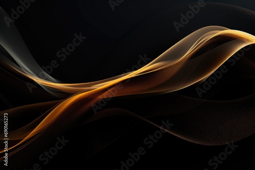 Abstract gold smoke on black background. Design element for brochure, flyer, web design, Abstract golden lines on black BG, AI Generated