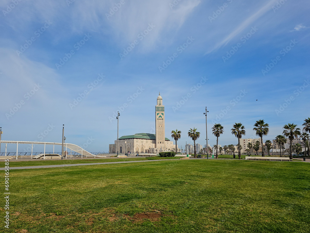 Scenic view of the Famous Hassan II Mosque ( landmark) , It is the largest functioning mosque in Africa and is the 14th largest in the world. Casablanca, Morocco