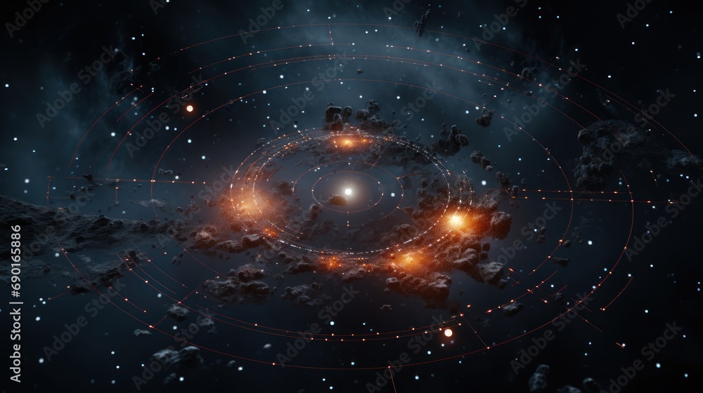 An interstellar map showing various space routes and wormholes. Stock