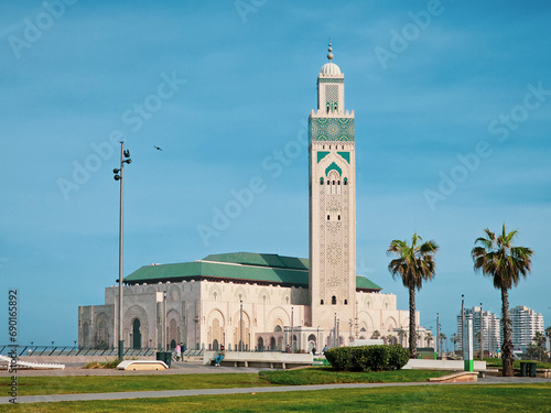 Scenic view of the Famous Hassan II Mosque ( landmark) , It is the largest functioning mosque in Africa and is the 14th largest in the world. Casablanca, Morocco