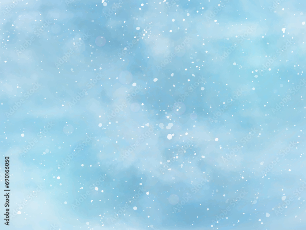 Holiday Winter background for Merry Christmas and Happy New Year. Winter blue sky with falling snow and snowflakes. Falling snow background. Vector