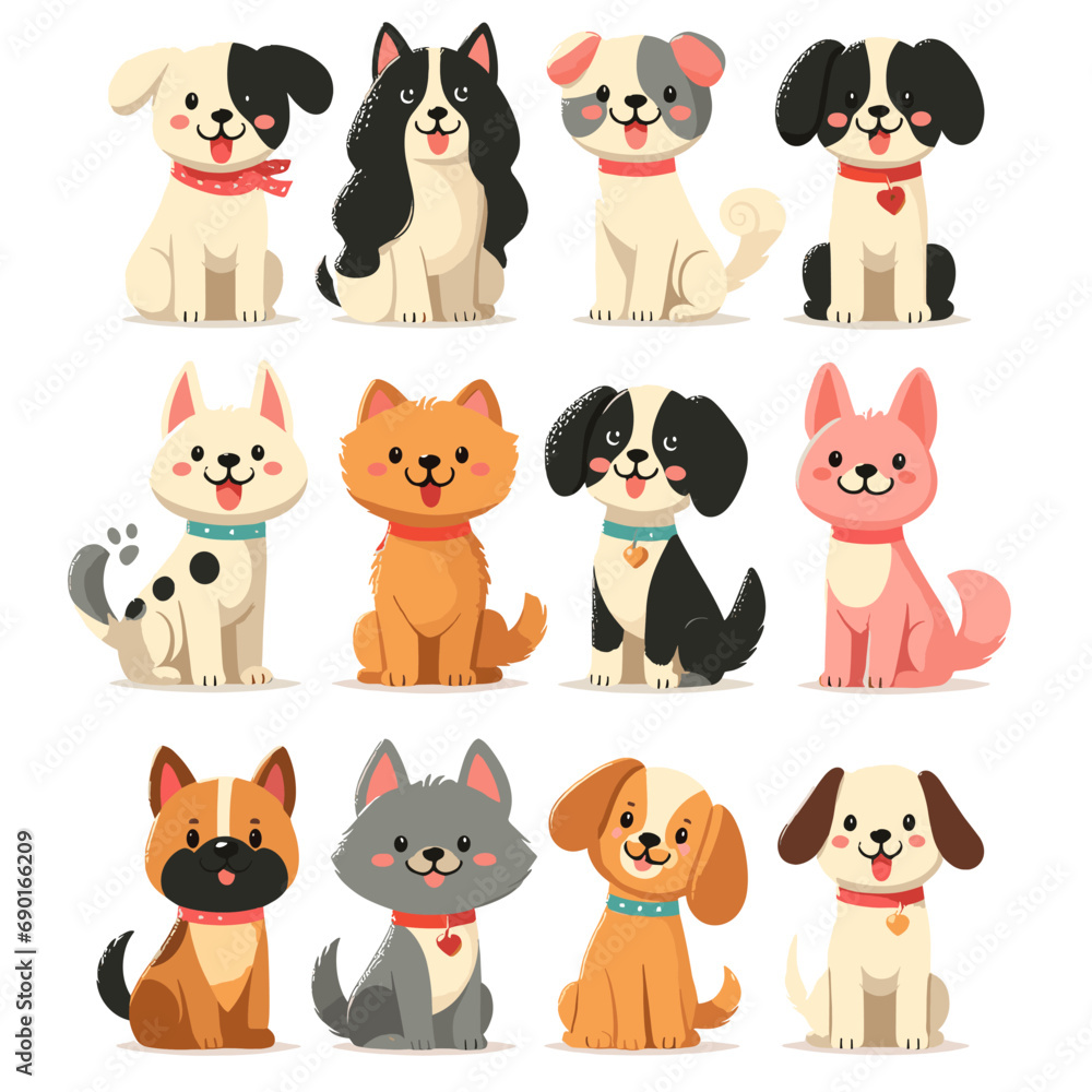 A set of colorful and happy dogs A set of colorful and happy dogs