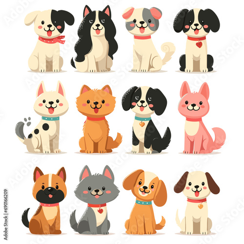 A set of colorful and happy dogs