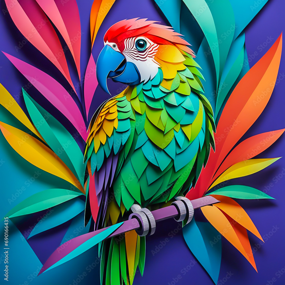 Fototapeta premium Parrot made of paper on the abstract background.