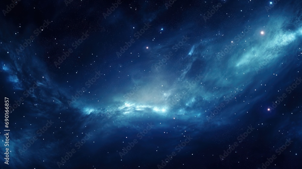 An outer space background with stars, planets, and galaxies.