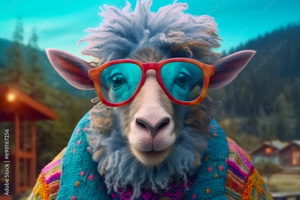 Quirky Alpaca Wearing Glasses and Sweater