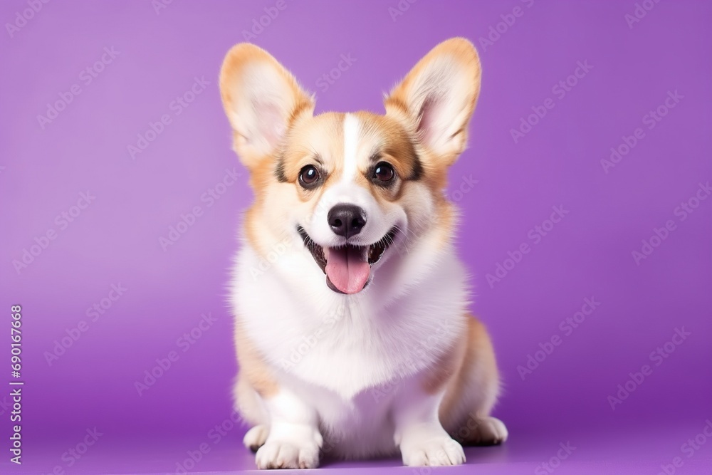 Cute welsh corgi dog on a purple background