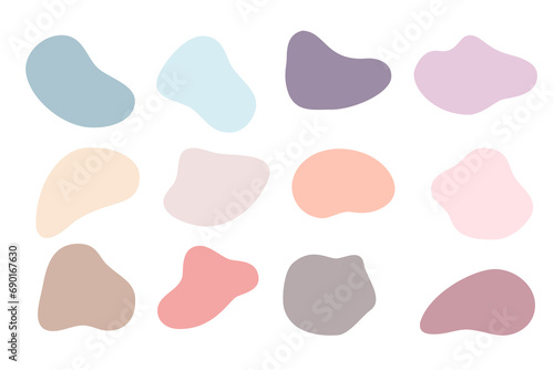 Color liquid irregular amoeba blob shapes vector collection isolated on white background. Pastel colors fluid bobble blotch forms set, deform drops graphic elements