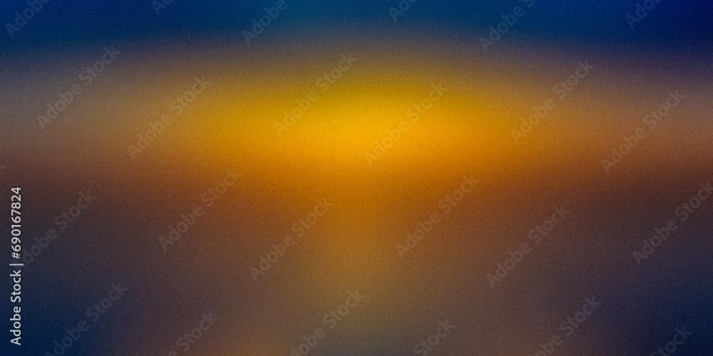 Yellow orange blue golden matte wide background. Blurred pattern with noise effect. Grainy website banner desktop template digital gradient. Atmosphere holidays Christmas New Year Valentine Halloween