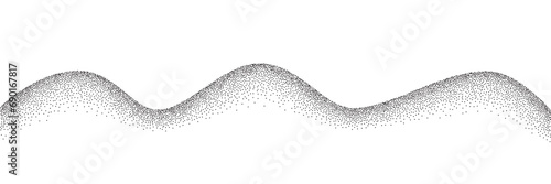 Wave grain stipple pattern background. Black noise dotwork texture, abstract dot stipple lines, sand grain effect, vector illustration isolated on white background