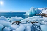 **ice lcebergs and snow coverd rocks against the sea created  with the help of artificial intelligence