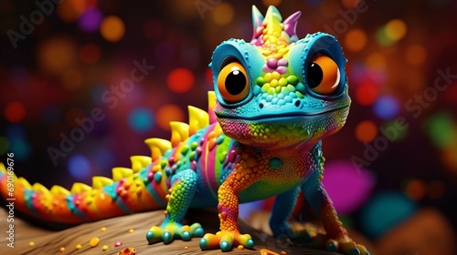 Colorful lizard. Beautiful animals nature with fantasy ink cartoon paint and plasticine toy. Fun background for kids