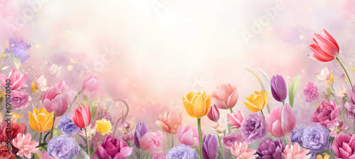 banner of spring flowers tuliops background