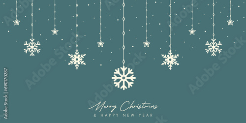 vector merry christmas and happy new year winter season with snowflakes and stars design