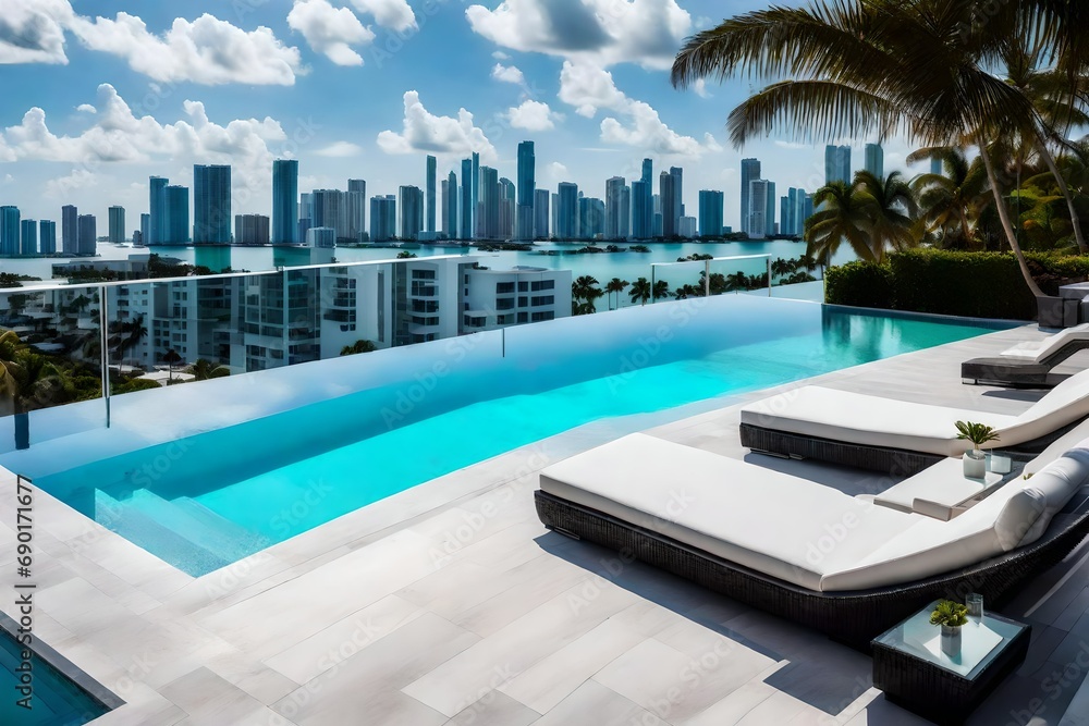 **modern villa with a private rooftop infinity pool overlooking the miami skyline in florida